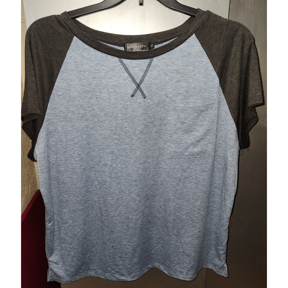 Merokeety Blue‎ Short Sleeve with Pocket Women's XL Shirt